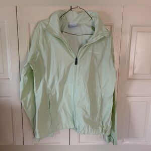 Columbia Women's Mint Green Windbreaker Sz Lg Packable Hooded Versatile Spring